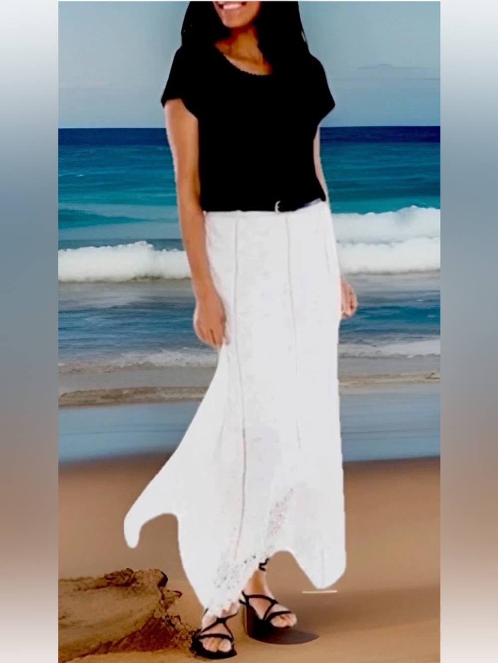 Chicos Skirt 2 White Eyelet Lace Fairy Hem Cottage Peasant Beachy Resort Cruise